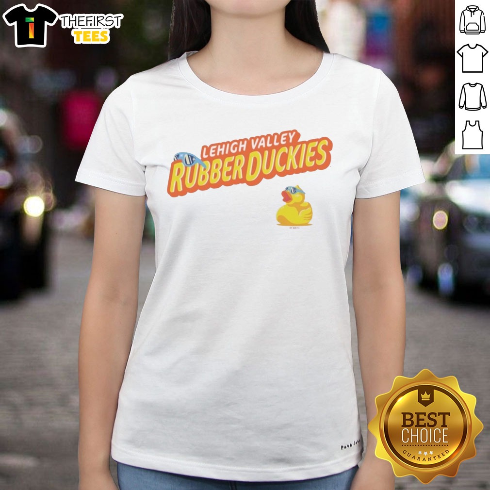 Good Lehigh Valley Rubber Duckies MLB Ironpigs Baseball Team Mascot Shirt on Ladies Shirt Good Lehigh Valley Rubber Duckies MLB Ironpigs Baseball Team Mascot Shirt shown as a ladies shirt preview