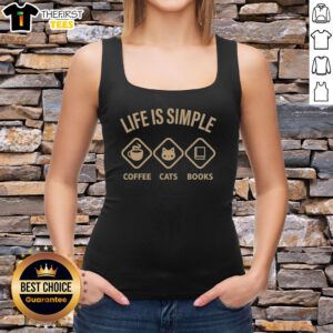 Good Life Is Simple Coffee Cats Books Graphic Novelty Casual Cotton Tank top featuring a fun design for book and cat lovers.