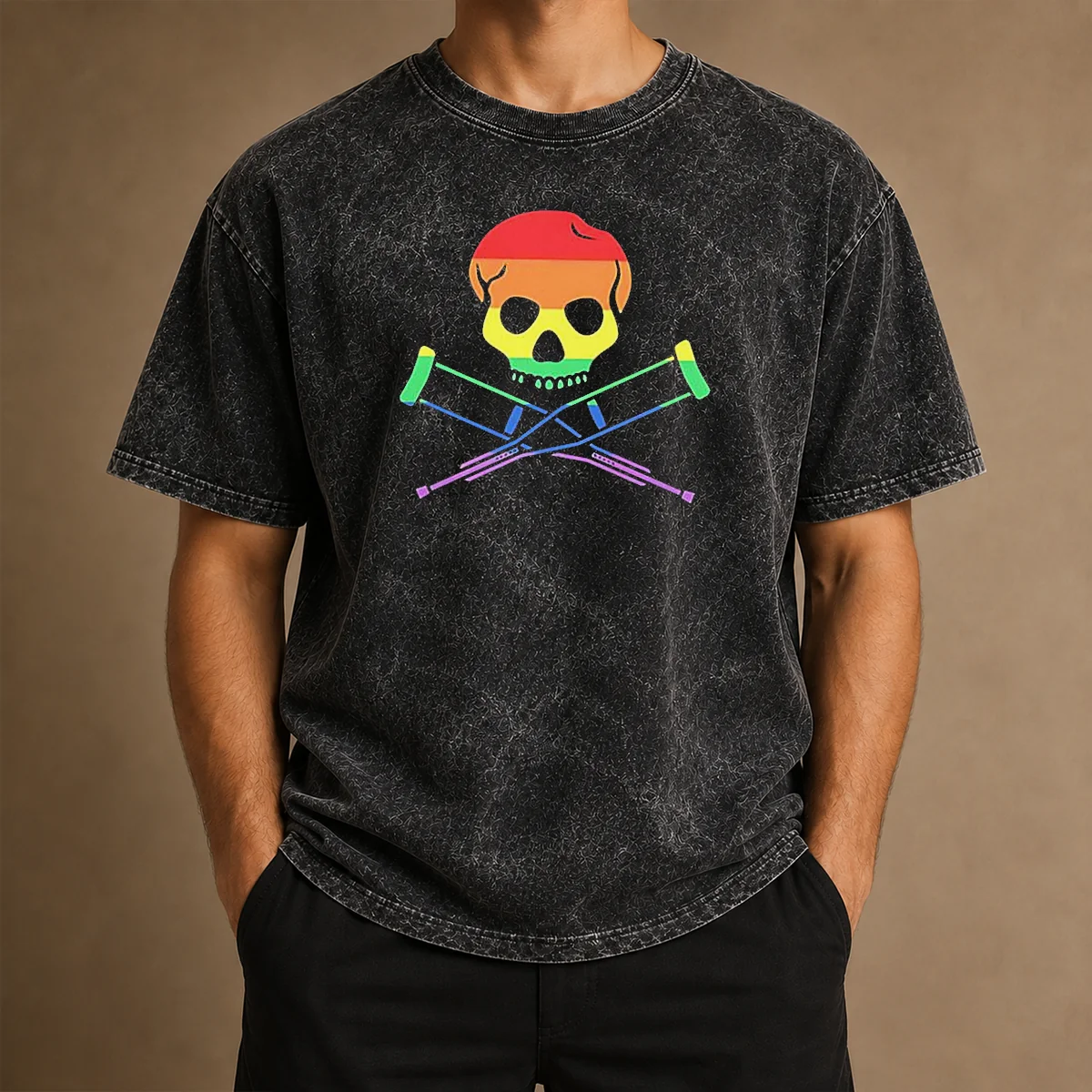 Good Rainbow Skull And Crutches Pride Symbol Disability Awareness Washed T-Shirt