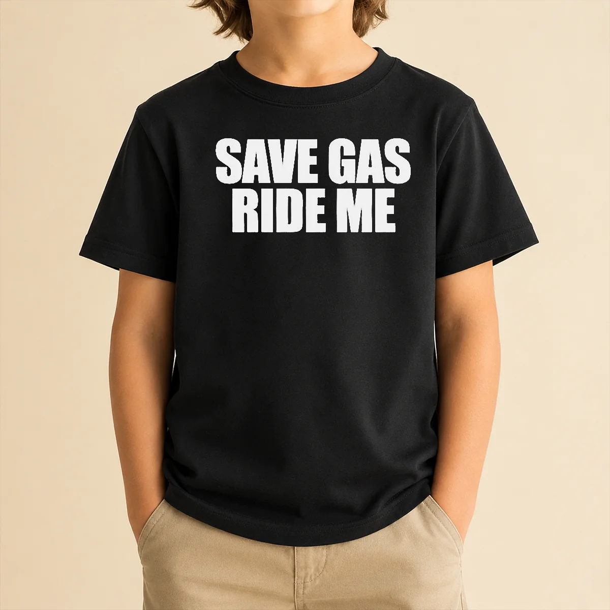 Good Save Gas Ride Me Bicycle Motorcycle Cheeky Quote Kids T-Shirt