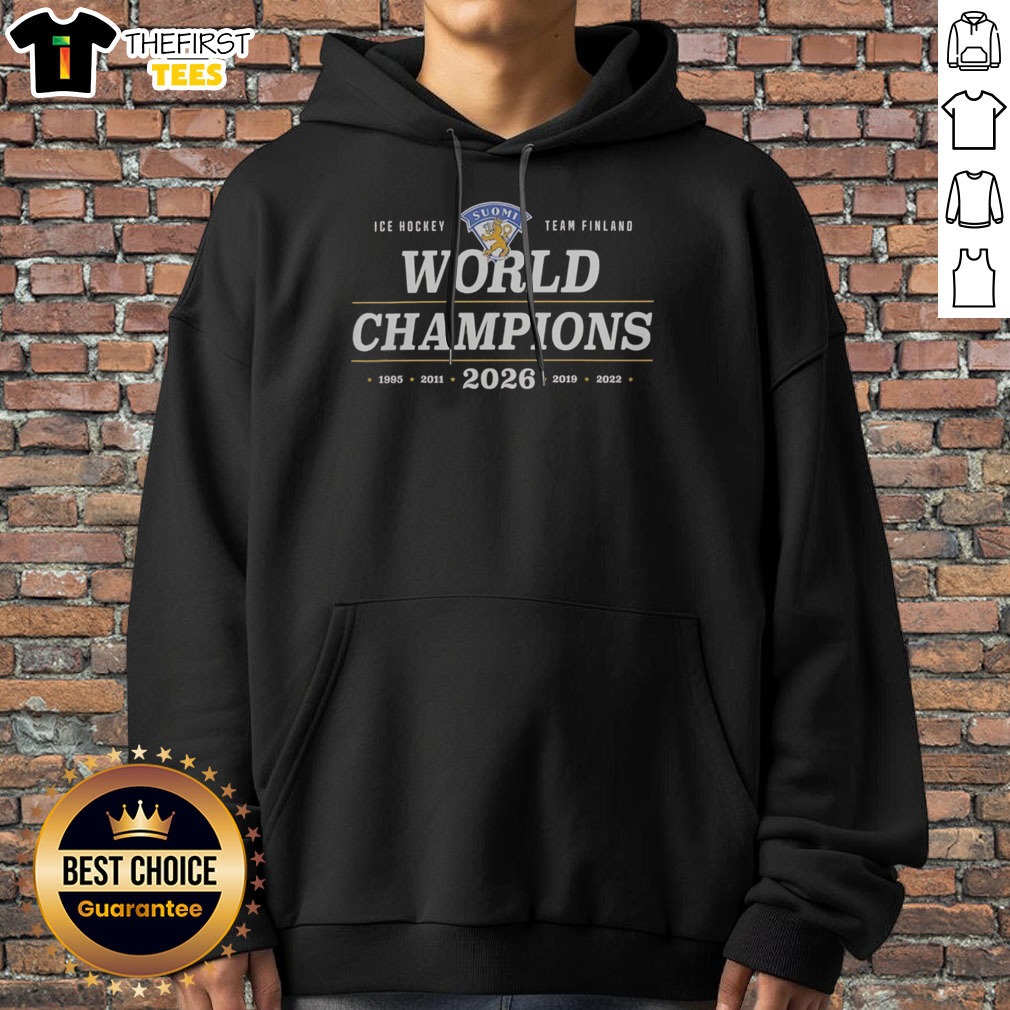 Good World Champions Team Finland 2026 IIHF World Hockey Champions Maailman Mestarit Shirt on Hoodie Good World Champions Team Finland 2026 IIHF World Hockey Champions Maailman Mestarit Shirt shown as a hoodie preview