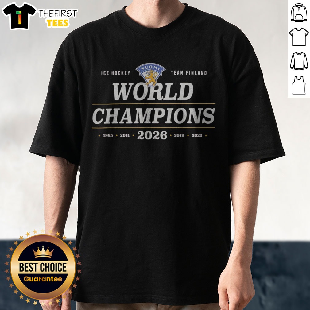 Good World Champions Team Finland 2026 IIHF World Hockey Champions Maailman Mestarit Shirt on Classic Shirt Good World Champions Team Finland 2026 IIHF World Hockey Champions Maailman Mestarit Shirt shown as a classic shirt preview