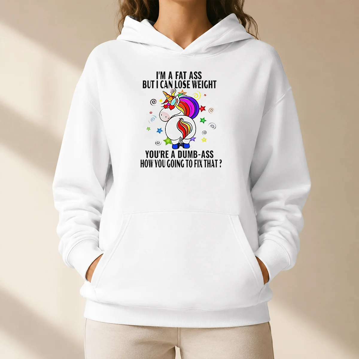 Hot Savage Unicorn I'M A Fat Ass But I Can Lose Weight Hoodie