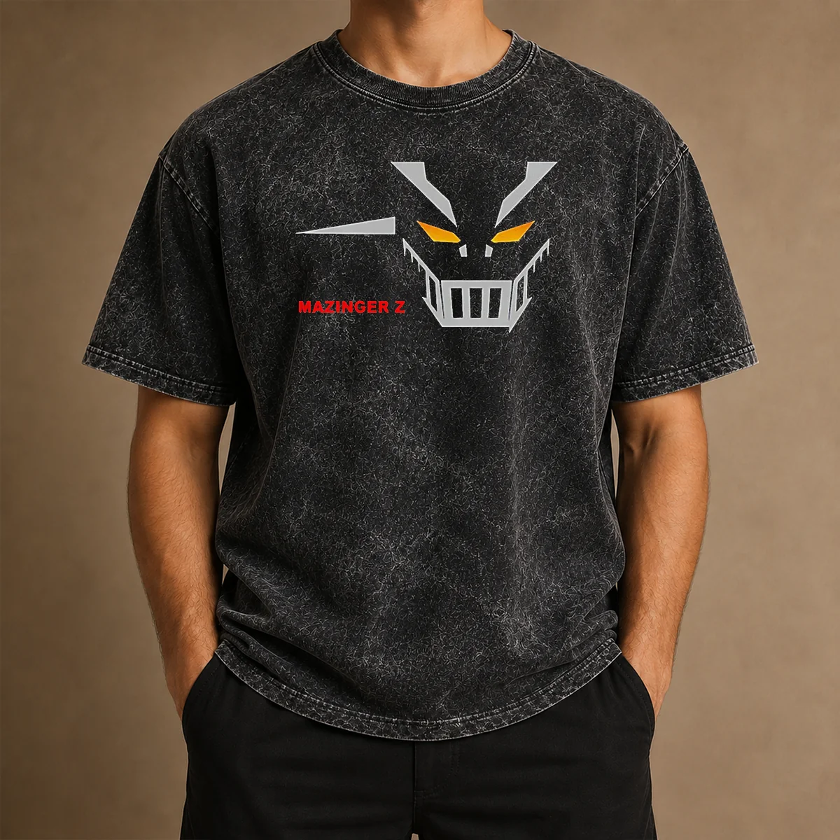 Nice Mazinger Z Robot Face Logo Washed T-Shirt