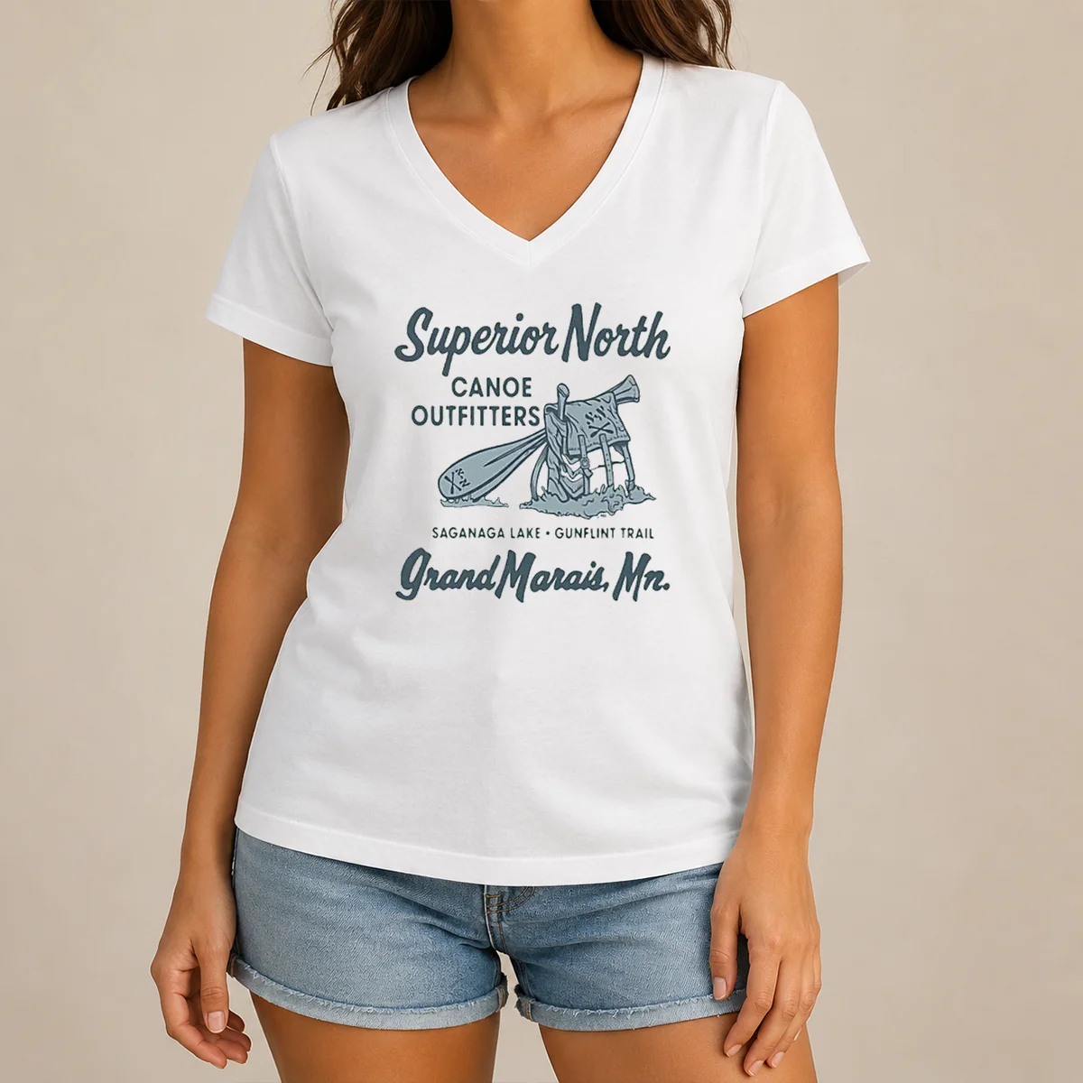 Nice Superior North Canoe Outfitters V-Neck Shirt Nice Superior North Canoe Outfitters V-Neck Shirt