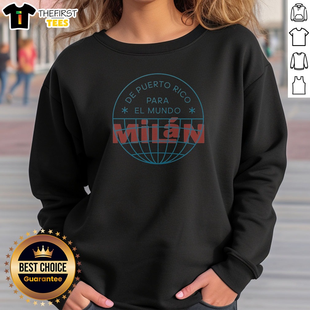Official De Puerto Rico Para El Mundo MiláN Shirt De Puerto Rico Para El Mundo Milan Sweatshirt in black, front view with bold white and red text