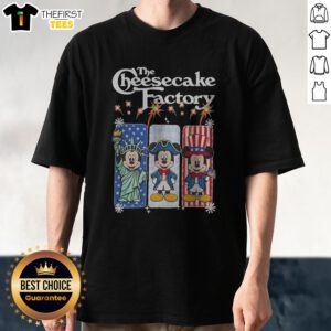 Official The Cheesecake Factory Mickey Mouse USA Patriotic Fireworks Shirt featuring vibrant patriotic fireworks and Mickey Mouse graphic on a comfortable cotton tee