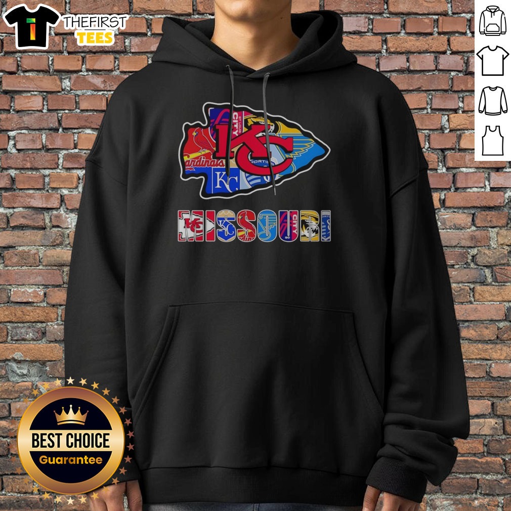Original MO Chiefs Royals Cardinals Blues Sporting Arrowhead Logo Shirt on Hoodie Original MO Chiefs Royals Cardinals Blues Sporting Arrowhead Logo Shirt shown as a hoodie preview