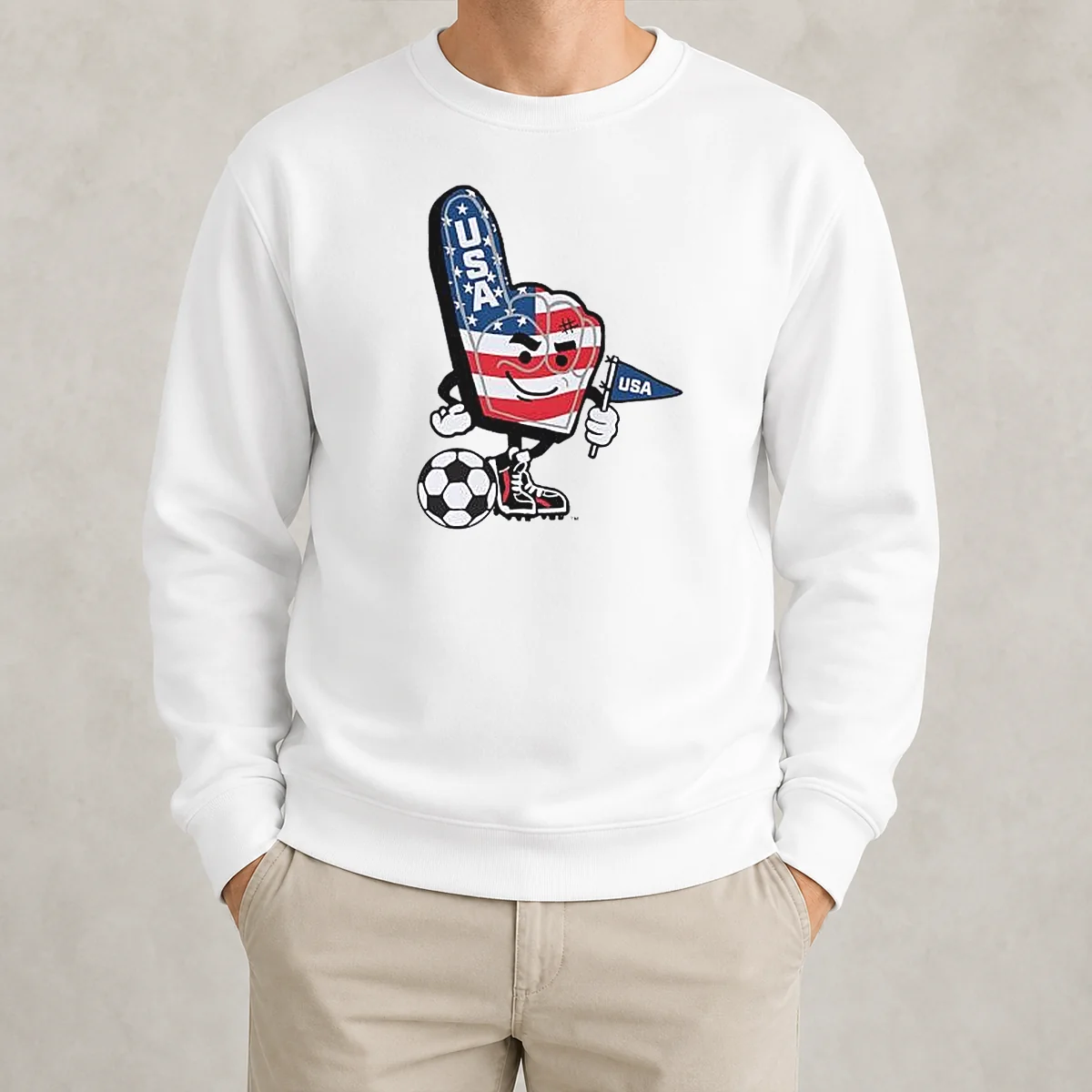 Original USA Soccer Mascot Foam Finger With Ball And Pennant Sweater