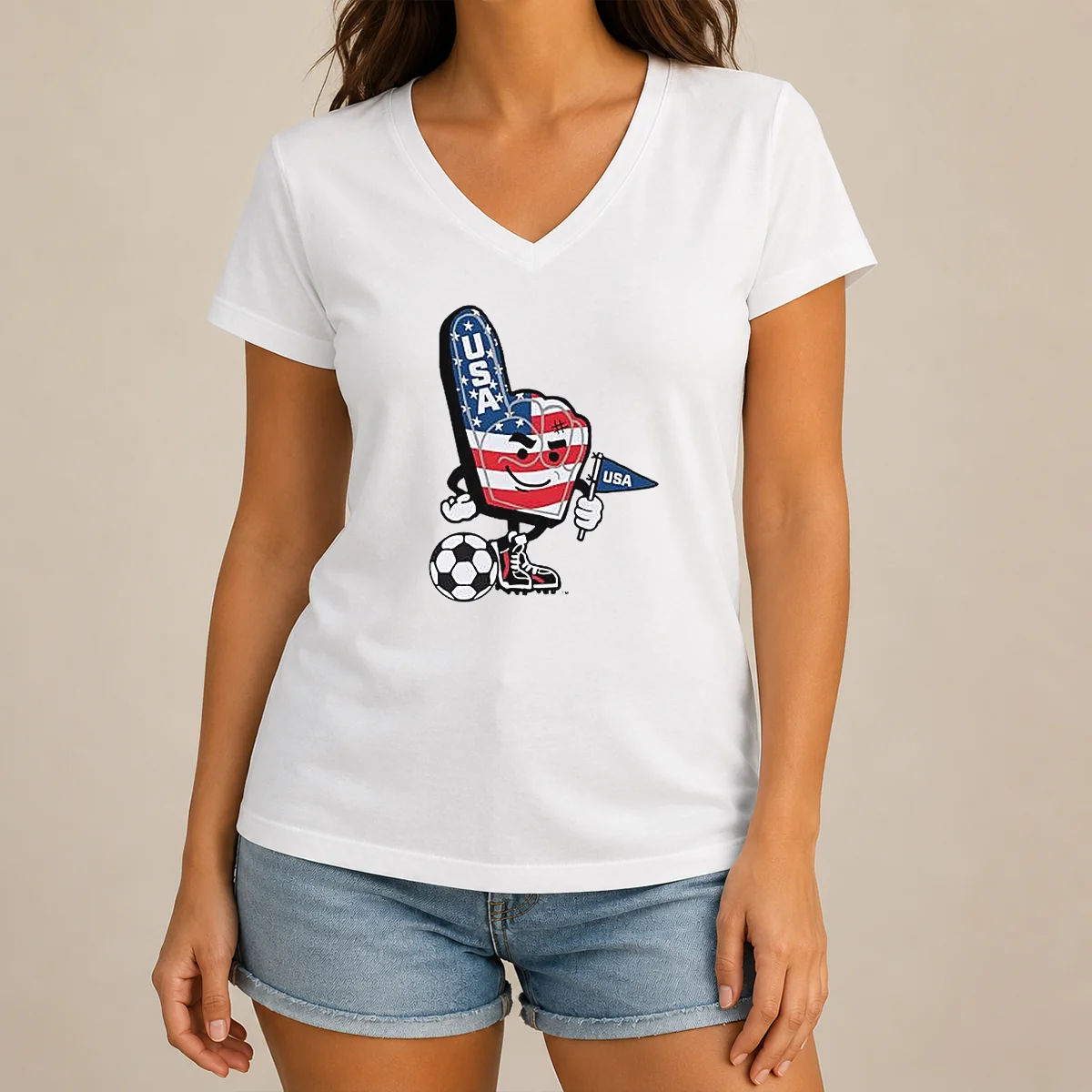Original USA Soccer Mascot Foam Finger V-Neck Shirt Original USA Soccer Mascot Foam Finger V-Neck Shirt