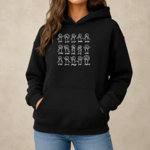Premium Math Functions Stick Figures Meme Hoodie in black with printed math function stick figure design on front