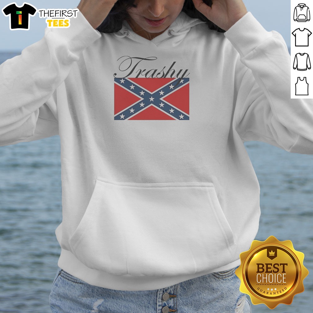 Premium Trashy Confederate Flag Hoodie in black with bold flag graphic on front, cozy and casual wear