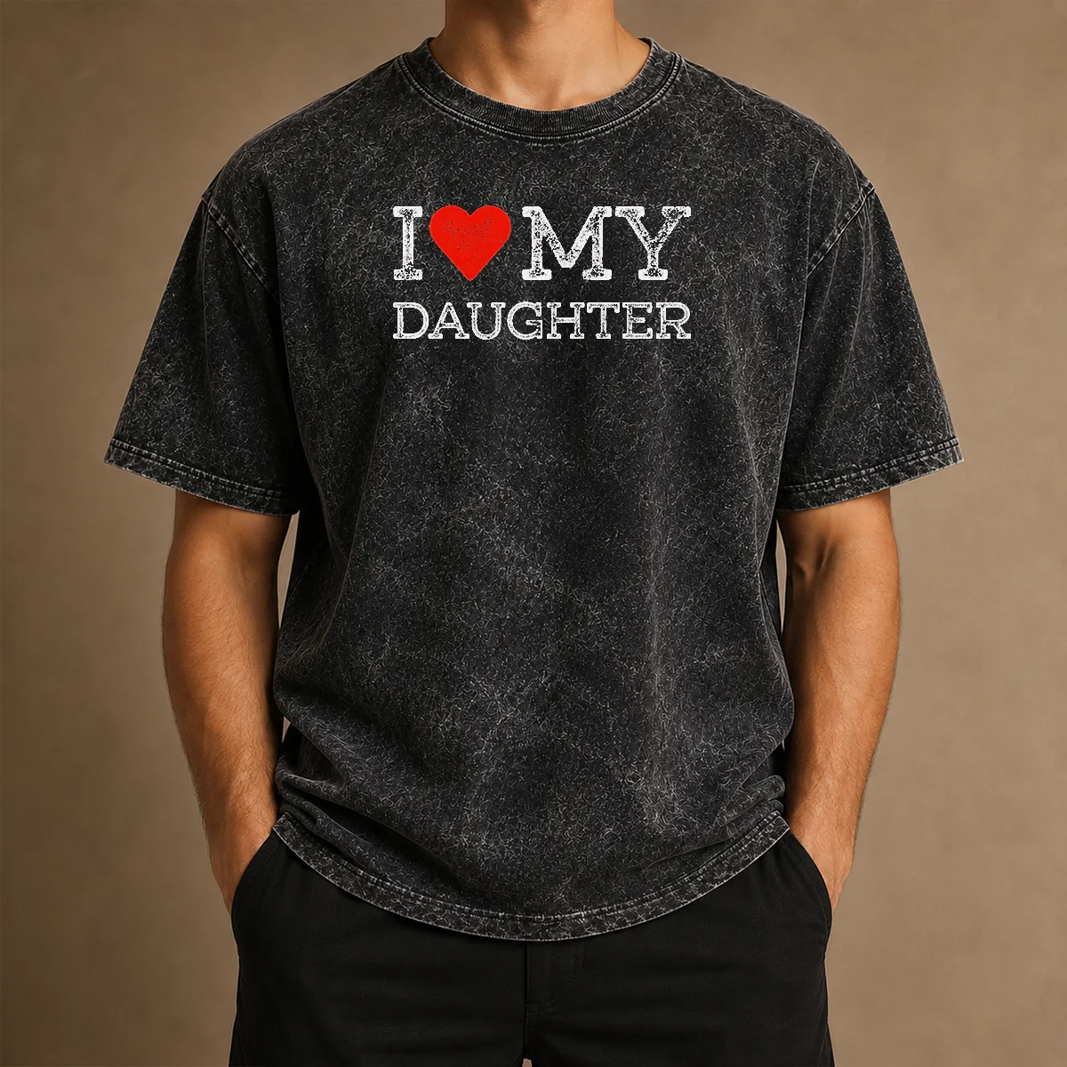 Pretty I Love My Daughter Washed T Shirt in soft cotton with a vintage washed look