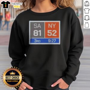 Pretty New York Knicks Comeback San Antonio Spurs 81 NY 52 Sweatshirt in navy blue with bold white and orange text