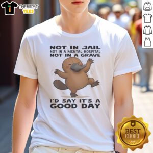 Pretty Platypus Not In Jail Not In A Mental Hospital Not In A Grave I'D Say It'S A Good Day Shirt on a flat lay