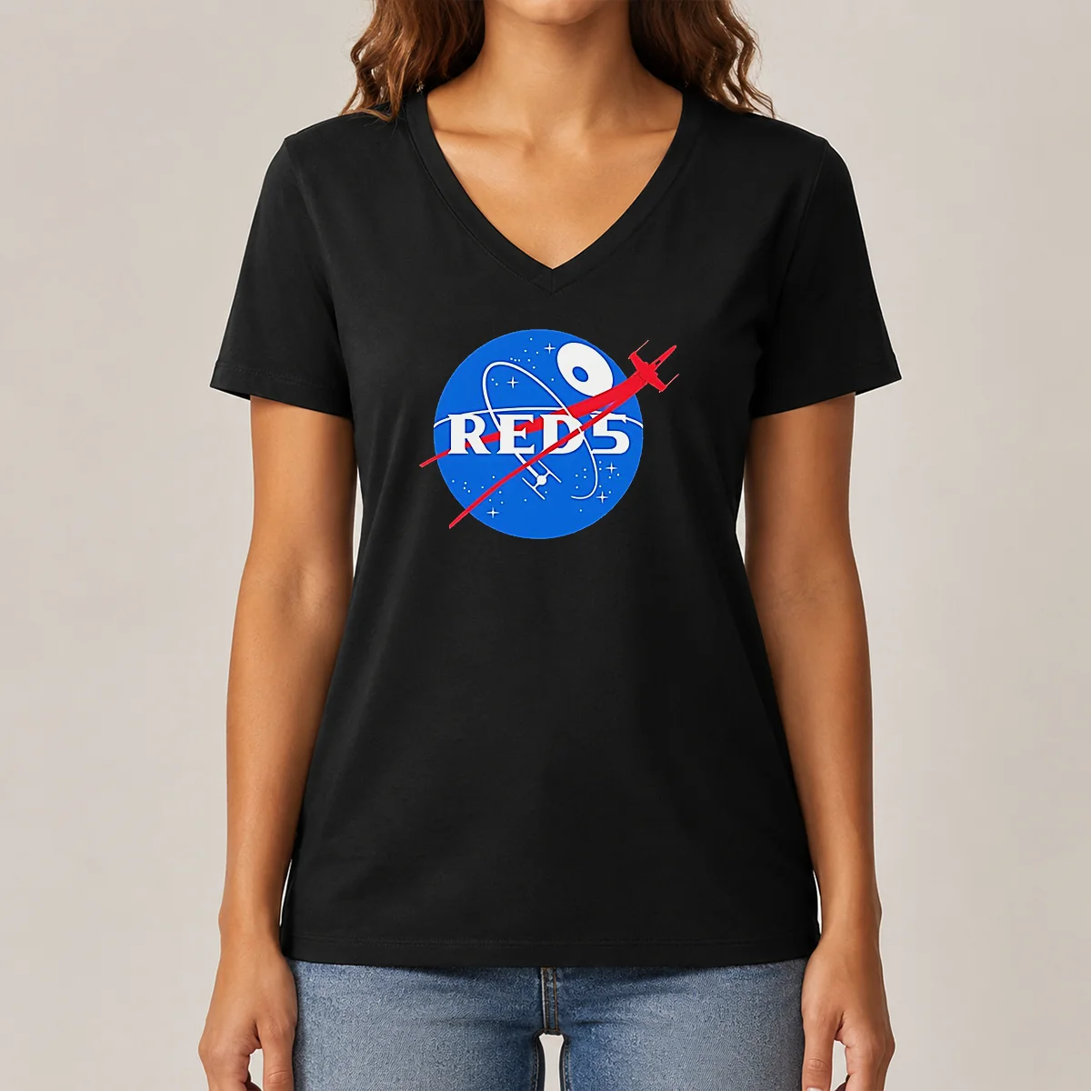 Pretty Red 5 NASA Parody Logo V-Neck Shirt Pretty Red 5 NASA Parody Logo V-Neck Shirt