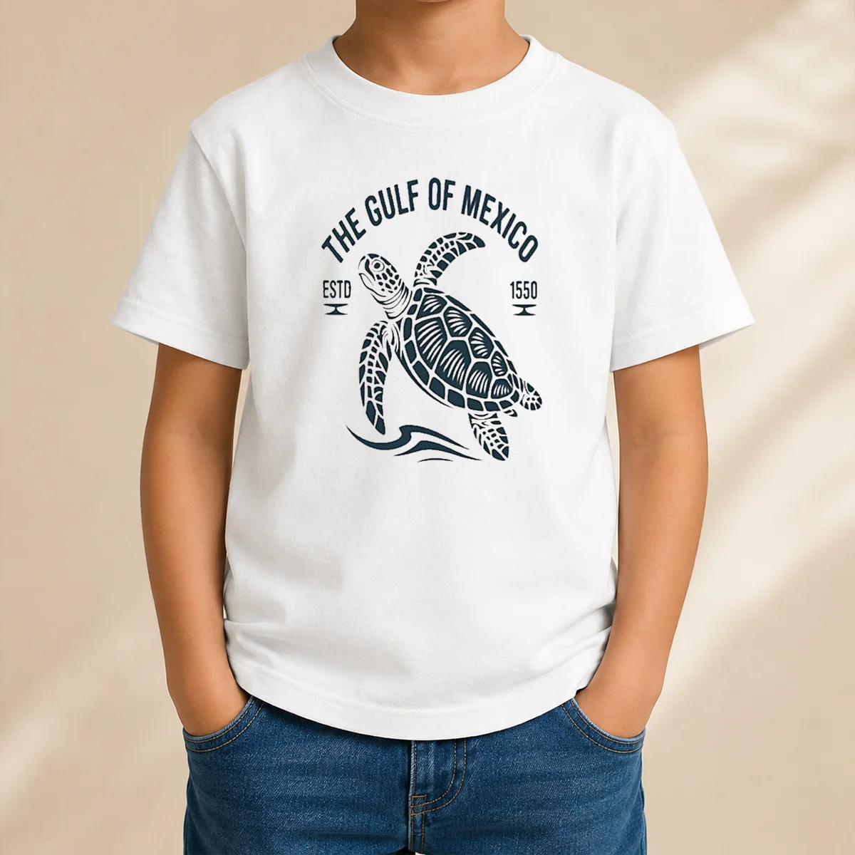 Pretty Sea Turtle The Gulf Of Mexico Estd 1550 kids t shirt featuring a colorful sea turtle graphic on a comfortable cotton fabric