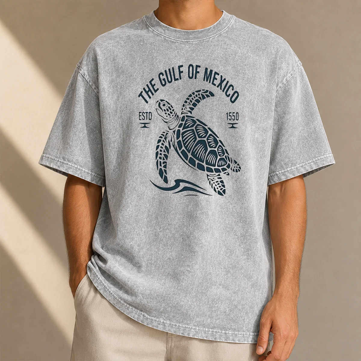 Pretty Sea Turtle The Gulf Of Mexico Estd 1550 washed t shirt in soft fabric with vintage look