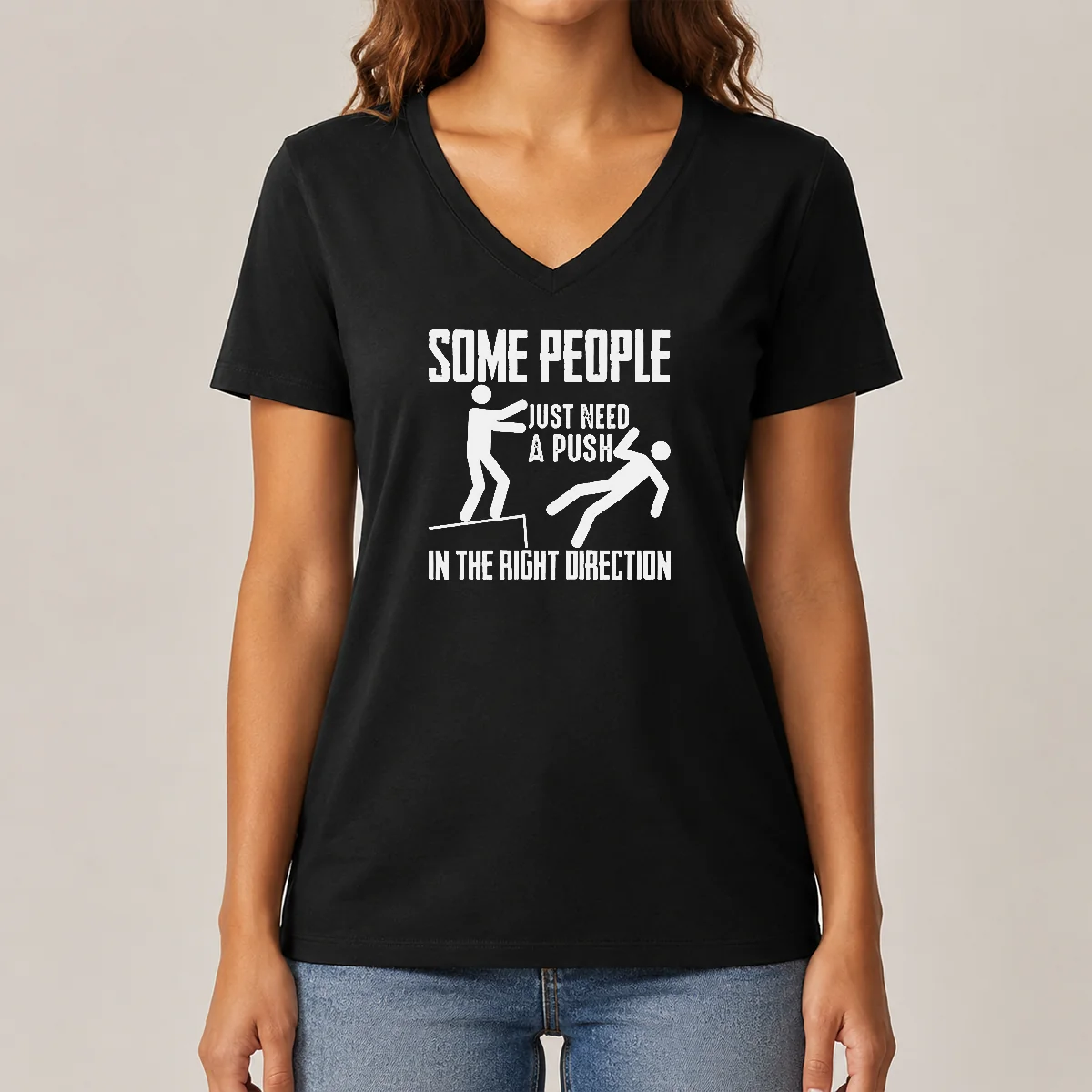 Pretty Stick Figure Dark Humor Ledge V-Neck Shirt Pretty Stick Figure Dark Humor Ledge V-Neck Shirt