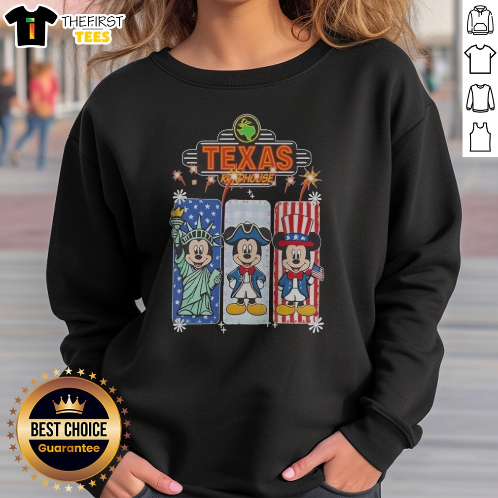Pretty Texas Roadhouse Mickey Mouse Statue Of Liberty USA Independence Day Shirt on Sweatshirt Pretty Texas Roadhouse Mickey Mouse Statue Of Liberty USA Independence Day Shirt shown as a sweatshirt preview