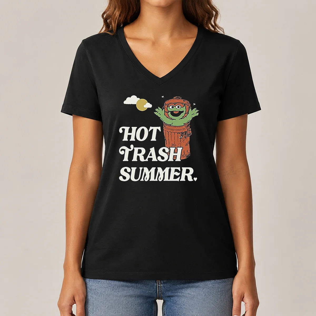 Pretty Vintage Oscar The Grouch Trash V-Neck Shirt Pretty Vintage Oscar The Grouch Trash V-Neck Shirt