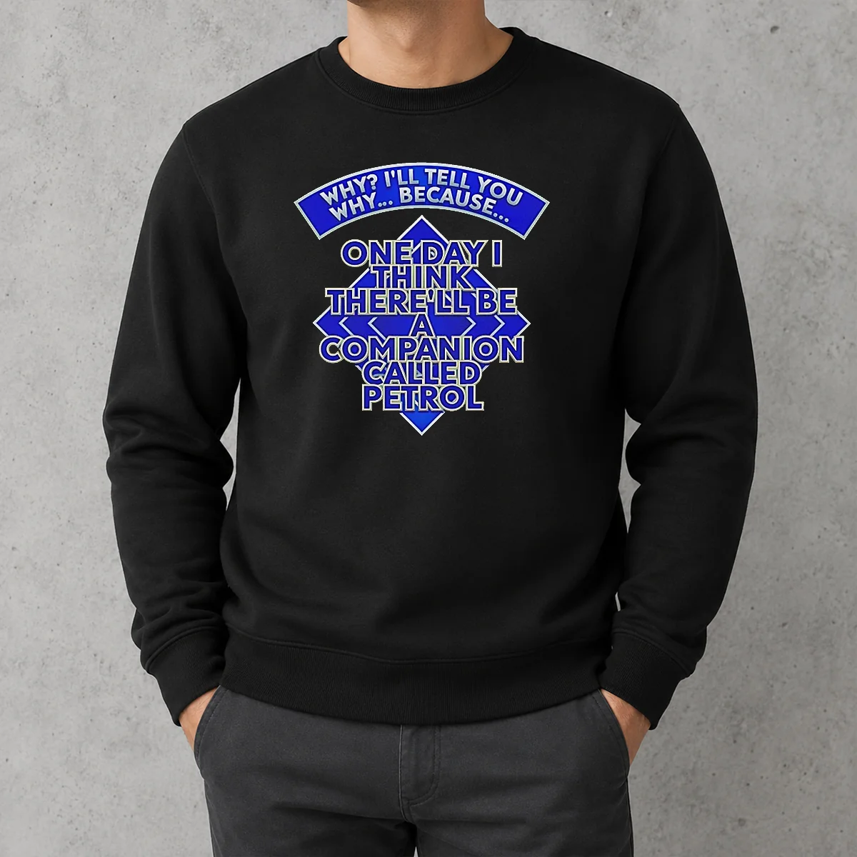 Pretty Why I'Ll Tell You Why Because One Day I Think There'Ll Be Companion Called Petrol Sweater in cozy knit fabric with long sleeves