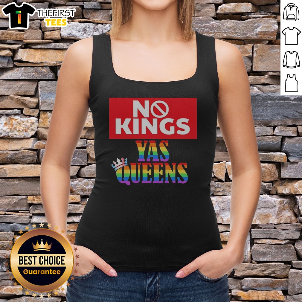 Top LGBTQ No Kings Yas Queens Rainbow Crown Trans Flag Shirt on Tank Top Top LGBTQ No Kings Yas Queens Rainbow Crown Trans Flag Shirt shown as a tank top preview