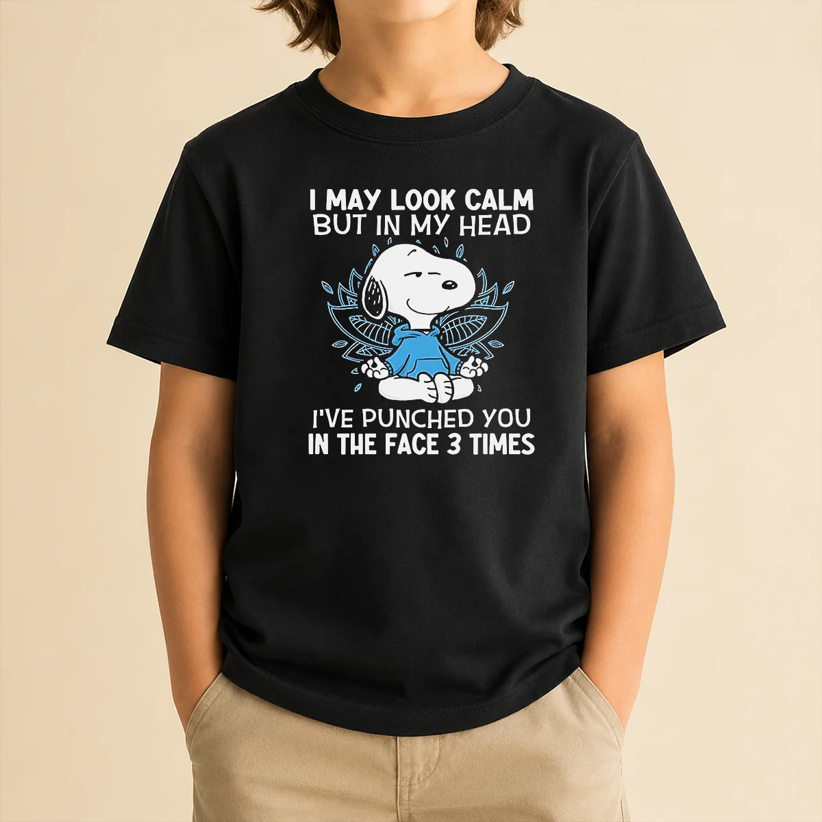 Top Snoopy I May Look Calm But In My Head I'Ve Punched You In The Face 3 Times Kids T-Shirt