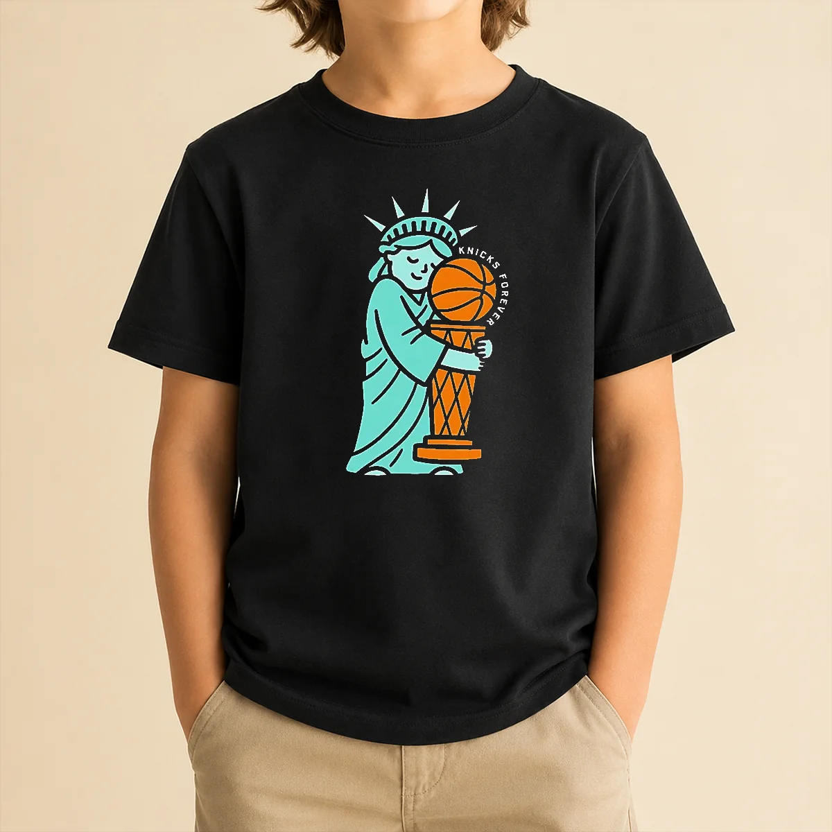 Top Statue Of Liberty Hug Larry O'Brien Trophy Knicks Forever Kids T-Shirt