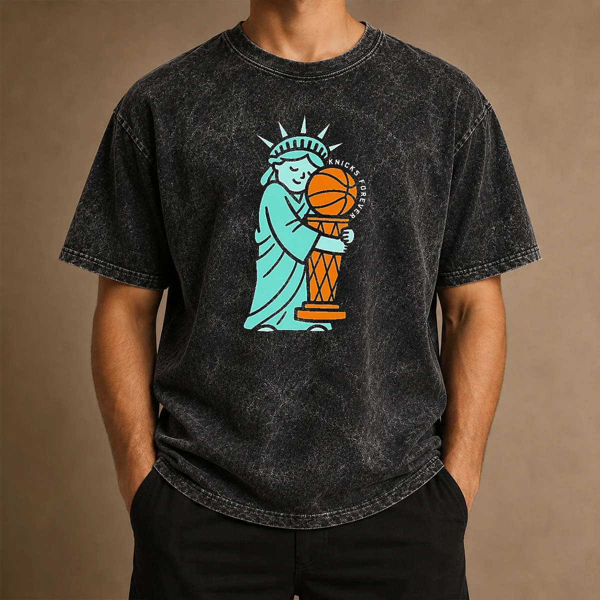 Top Statue Of Liberty Hug Larry O'Brien Trophy Knicks Forever Washed T-Shirt