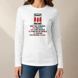 Awesome Funny The Bear We'Re Firing 76 Beefs 34 Chickens 12 French Fries 12 Mash Fcking Now Long Sleeve Shirt