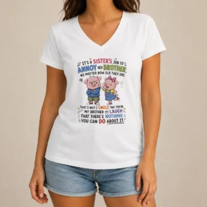 Awesome Good Sister'S Job To Annoy Her Brother No Matter How Old Cartoon Pigs V-Neck Shirt