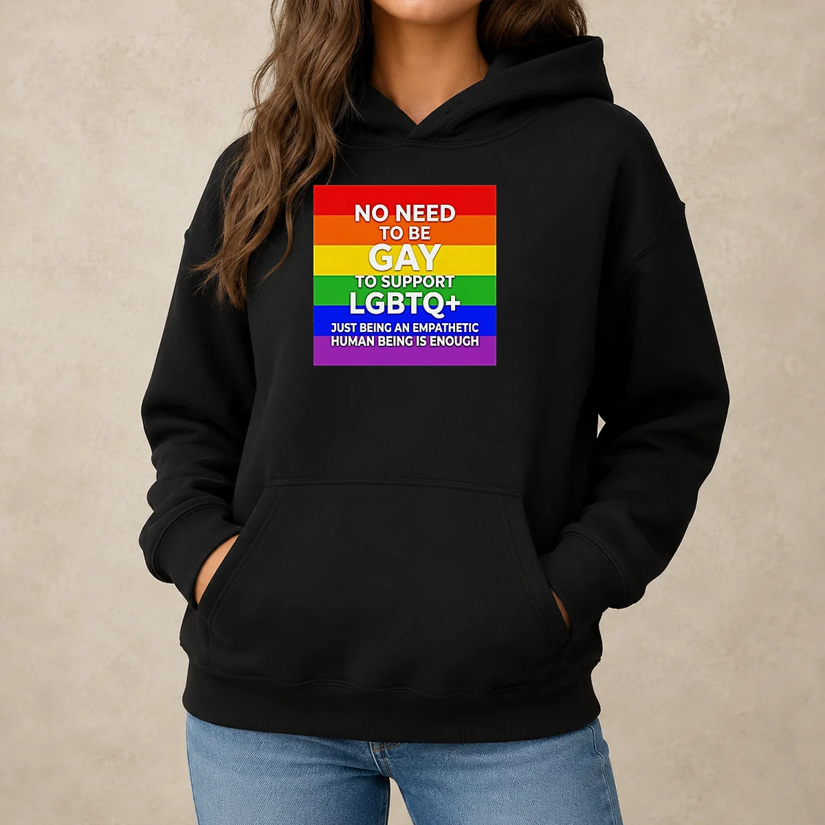 Awesome No Need To Be Gay To Support LGBTQ Just Being An Empathetic Human Being Is Enough hoodie in charcoal gray with front pouch pocket and drawstring hood