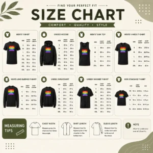 Size chart for Awesome No Need To Be Gay To Support LGBTQ Just Being An Empathetic Human Being Is Enough with measurements in inches and cm