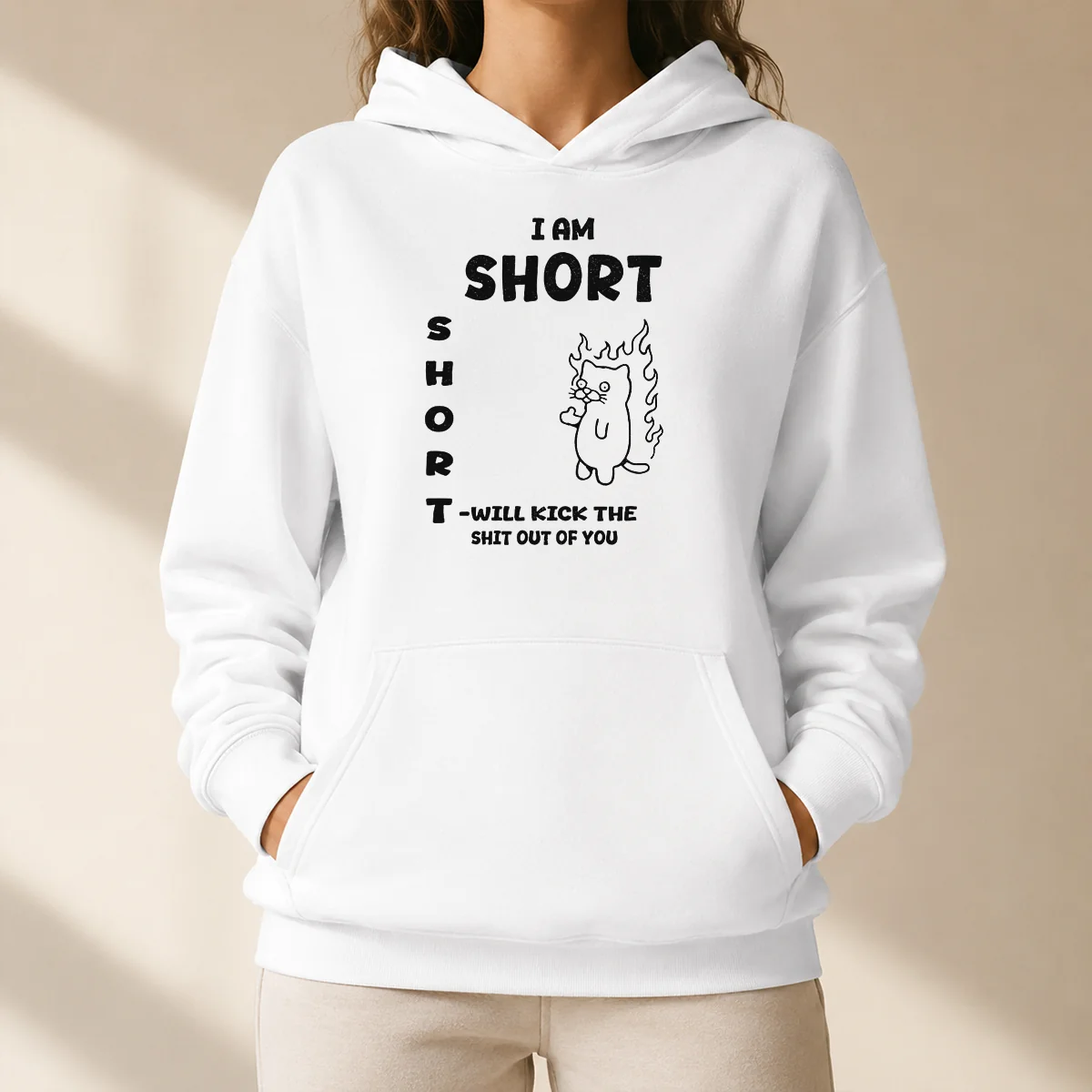Awesome Official I Am Short Short Will Kick The Shit Out Of You Cat Hoodie