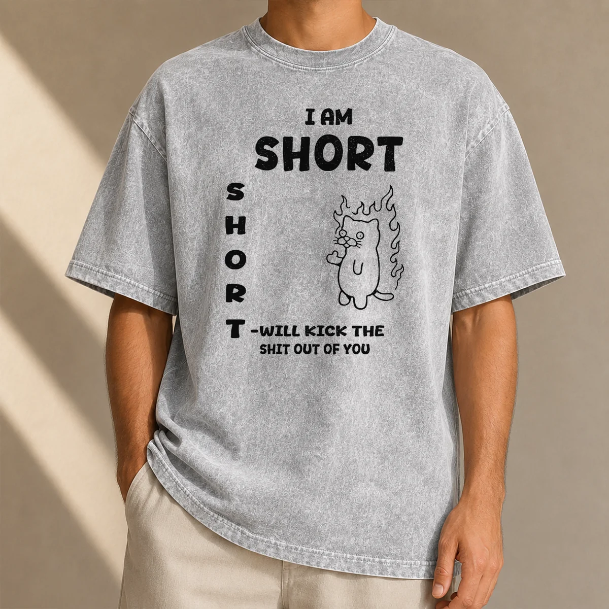 Awesome Official I Am Short Short Will Kick The Shit Out Of You Cat Washed T-Shirt