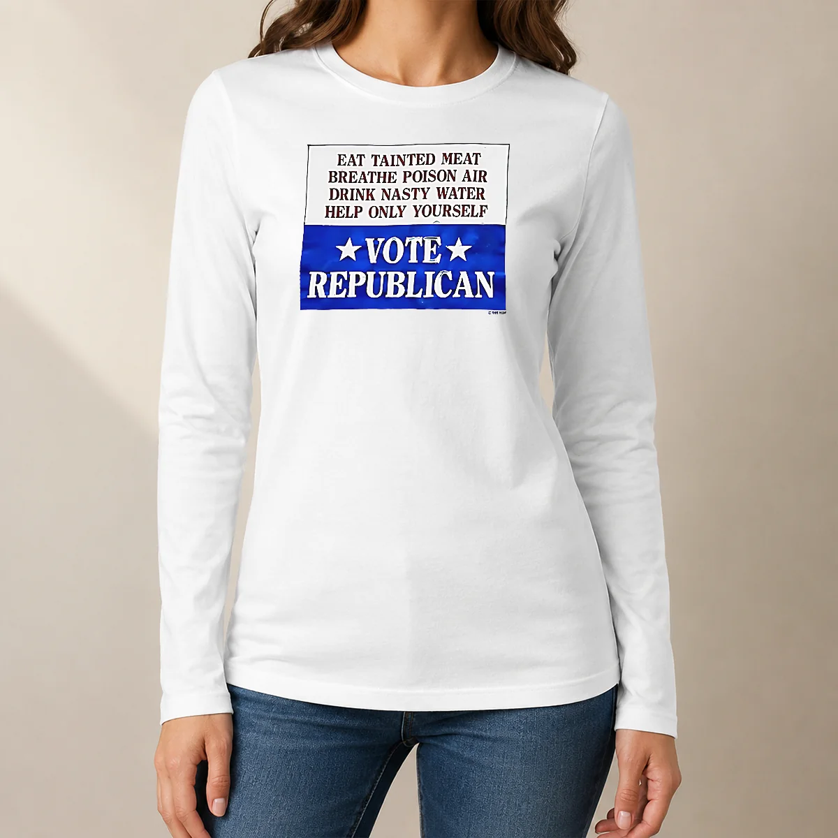 Awesome Republican Party Political Satire Eat Tainted Meat Breathe Poison Air Vote long sleeve shirt in black, front view