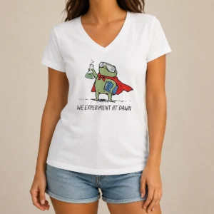 Awesome Science Frog We Experiment At Dawn V-Neck Shirt