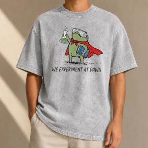 Awesome Science Frog We Experiment At Dawn Washed T-Shirt