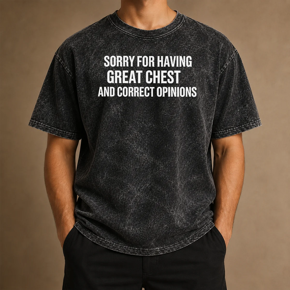 Awesome Sorry For Having Great Chest And Correct Opinion Geek washed t shirt in light grey showing front design and soft fabric texture