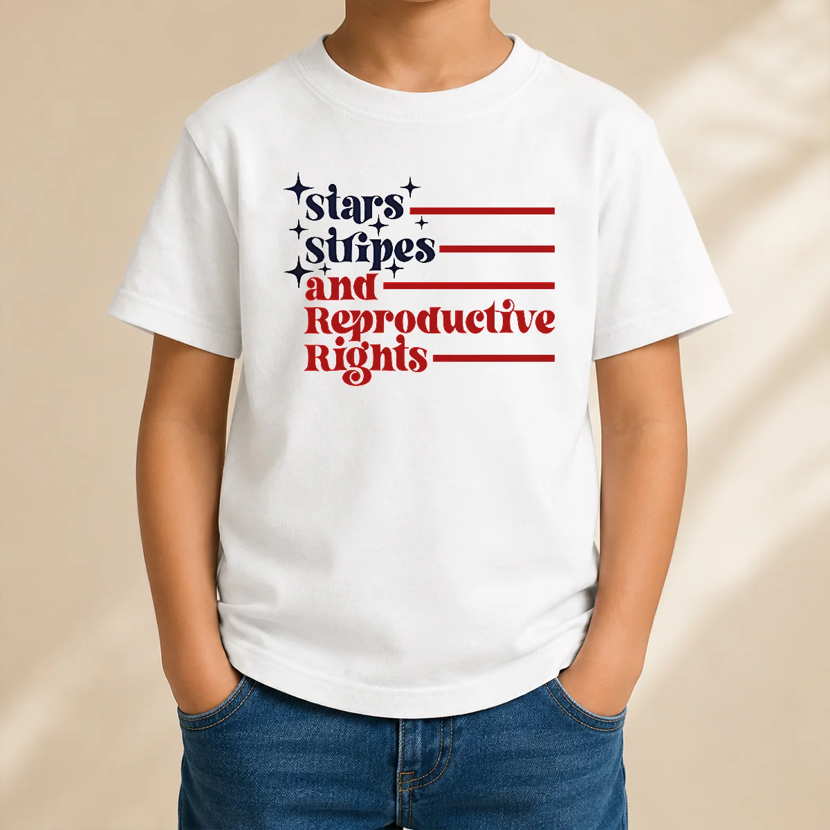 Awesome Stars Stripes And Reproductive Rights Patriotic Lettering With Striped Lines Kids T Shirt in navy blue with bold patriotic lettering and striped lines