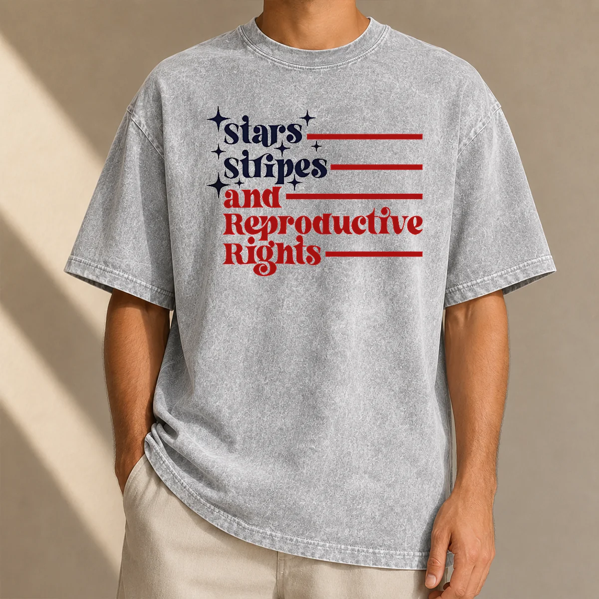 Awesome Stars Stripes And Reproductive Rights Patriotic Lettering With Striped Lines Washed T-Shirt