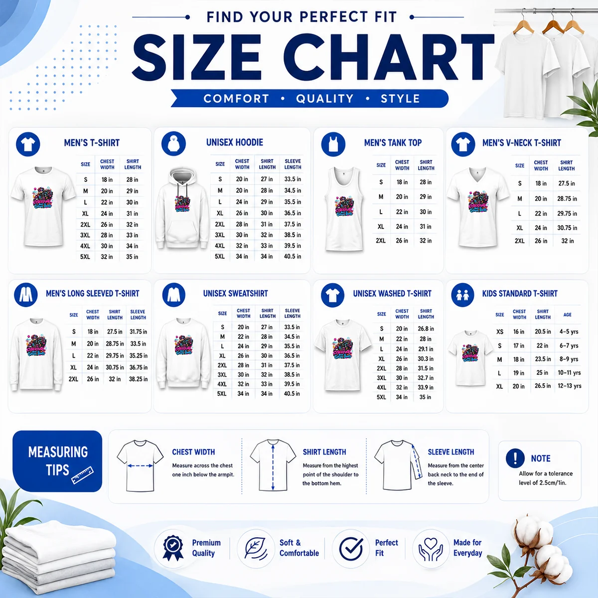 Cyberpunk Back to School Beats Graffiti Shirt Size Chart Size chart for Cyberpunk Back to School Beats Graffiti Shirt with measurements in inches and cm.