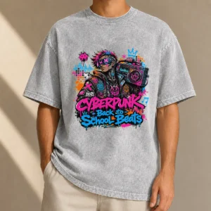 Cyberpunk Back to School Beats Graffiti Washed T-Shirt