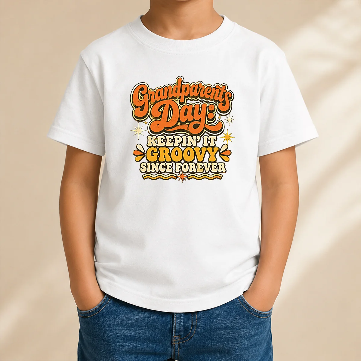 Funny Awesome Grandparents Day Keepin It Groovy Tee Groovy Retro Kids T-Shirt