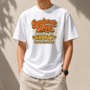 Funny Awesome Grandparents Day Keepin It Groovy Tee Groovy Retro t shirt with colorful retro font on black cotton fabric