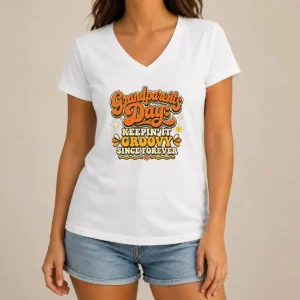Funny Awesome Grandparents Day Keepin It Groovy Tee Groovy Retro V-Neck Shirt