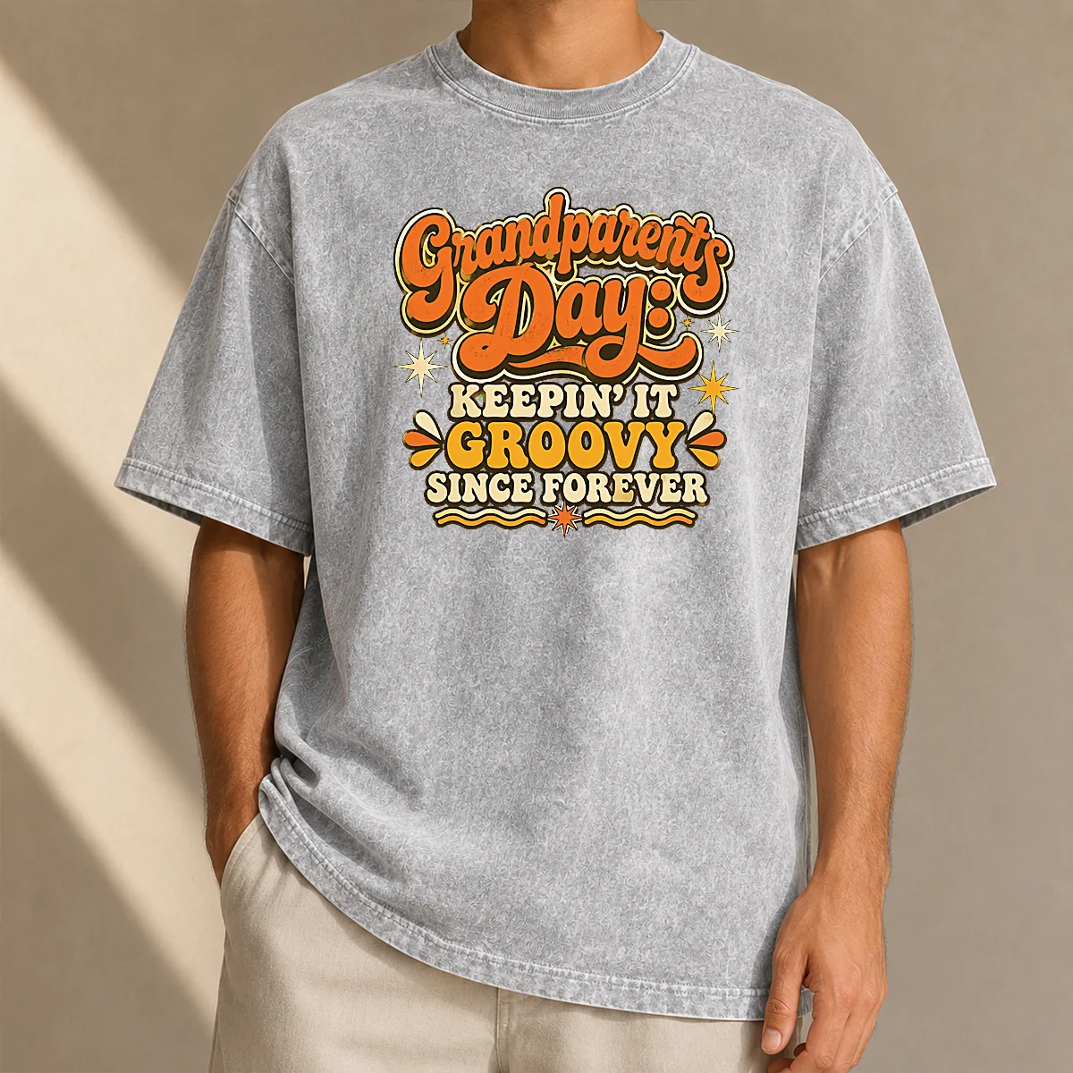 Funny Awesome Grandparents Day Keepin It Groovy Tee Groovy Retro Washed T-Shirt