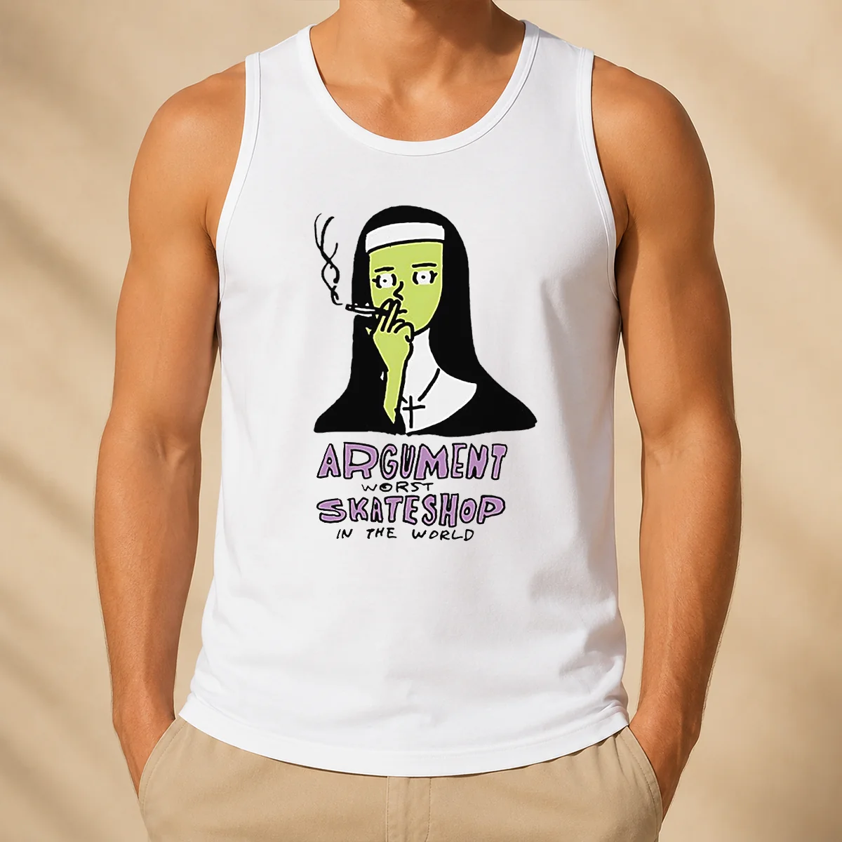 Funny Hot Smoking Nun Argument Worst Skateshop In The World Tank Top
