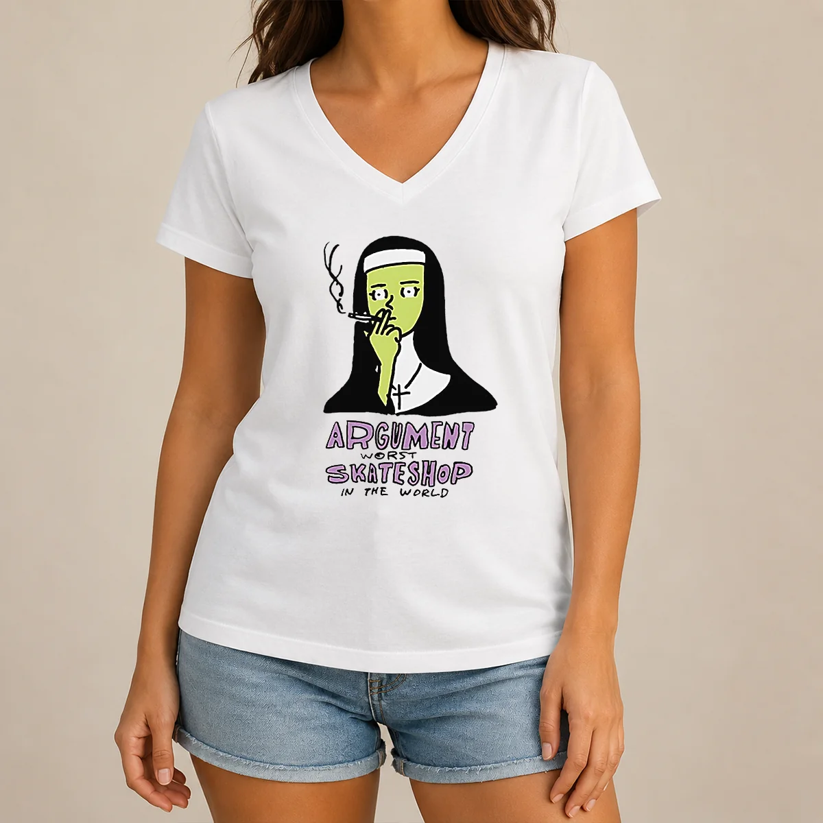 Funny Hot Smoking Nun Argument Worst V-Neck Shirt Funny Hot Smoking Nun Argument Worst V-Neck Shirt